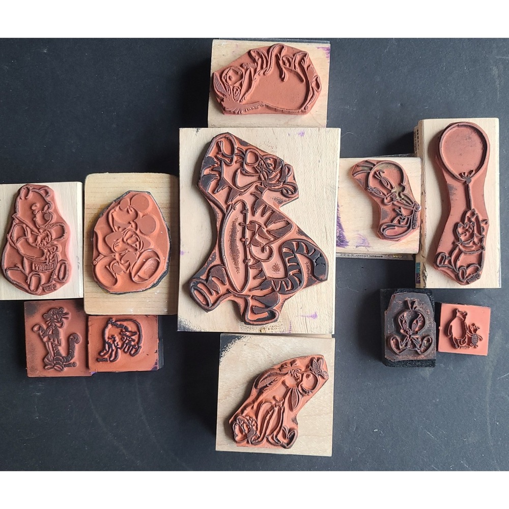 Disney Rubber Stamp Lot 11 pc Winnie the Pooh Mickey Mouse Tweety Bird Vintage - Picture 2 of 8